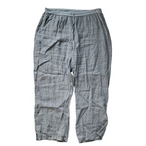 Flax Light Blue 100% Linen Wide Leg Pants L